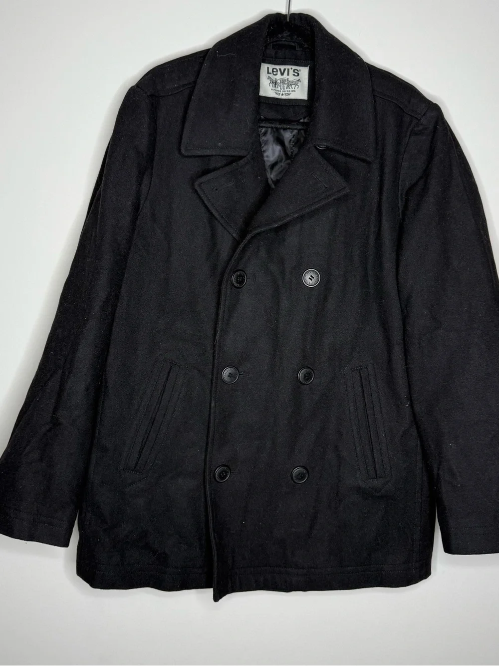 Levi's black double-breasted wool blend pea coat